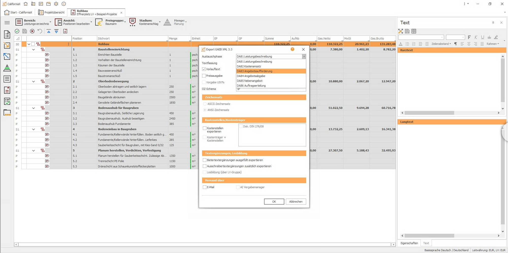 Screenshot Modul DAT CaliforniaX