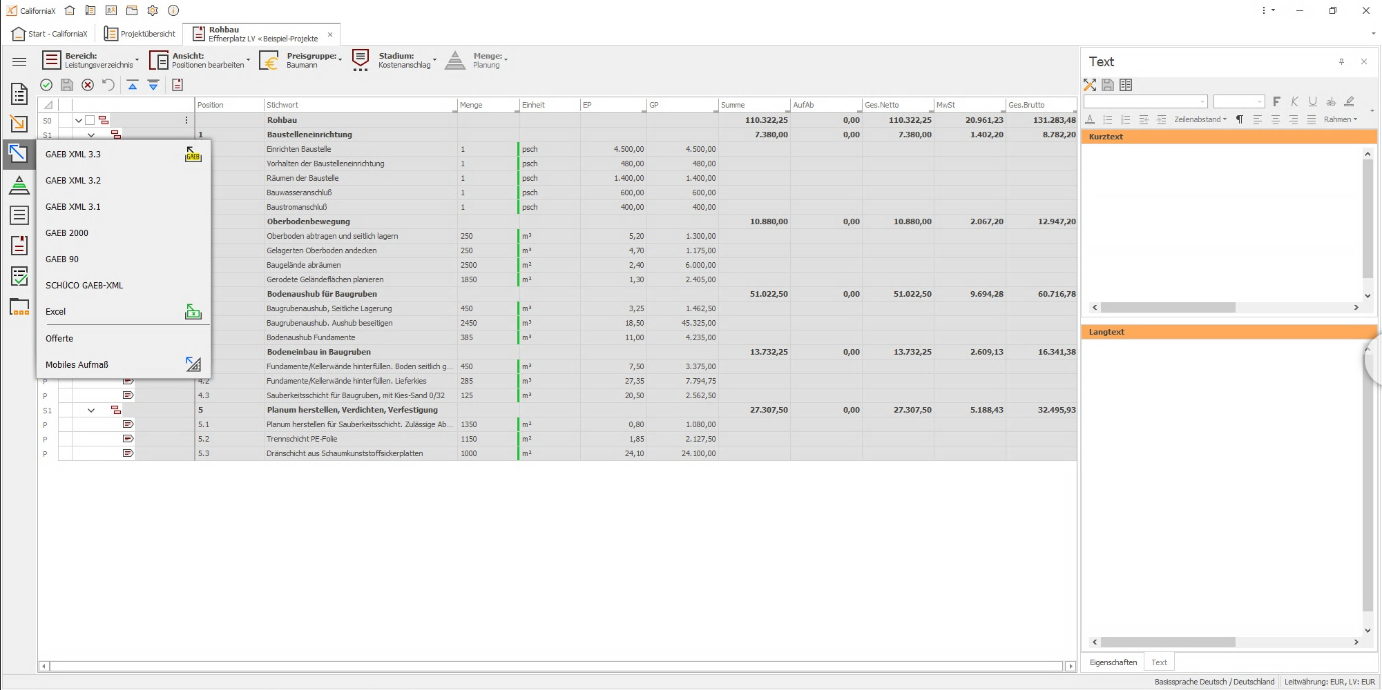 Screenshot Modul DAT CaliforniaX